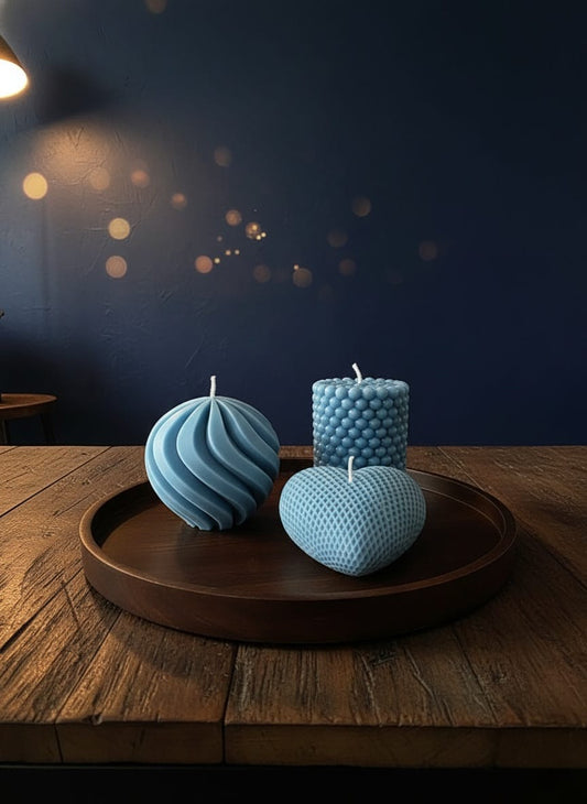 Set van 3 Blauwe Sojakaarsen