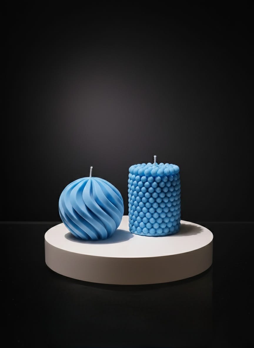 Duet Blauwe Kaarsen – Bubbles en Golven