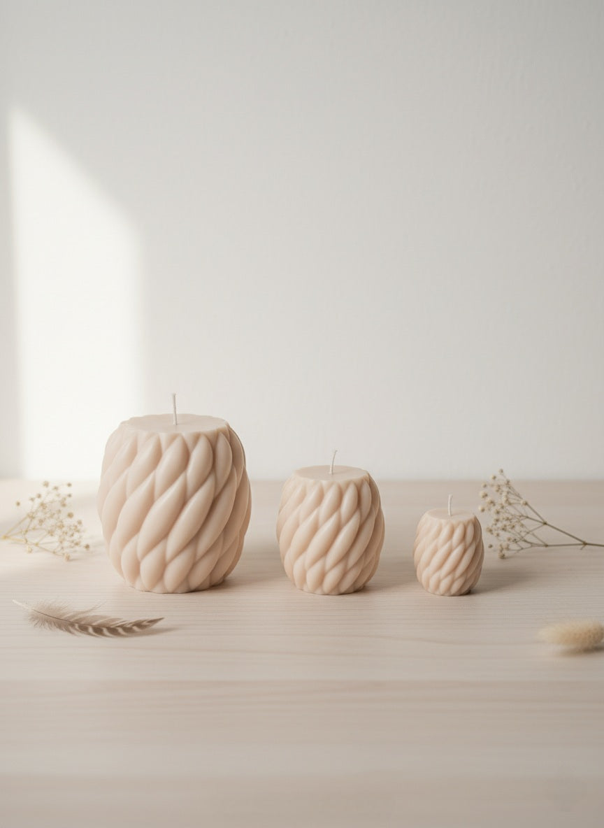 Set van 3 Pilaarkaarsen – Beige Harmonie